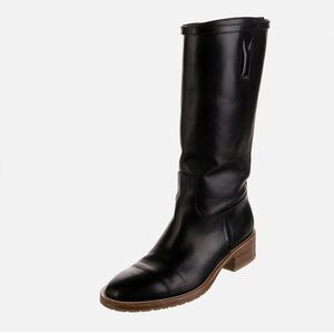 Tamara Mellon Black Leather Riding Boots Buckle Strap Brown Size EU37 US 6.5